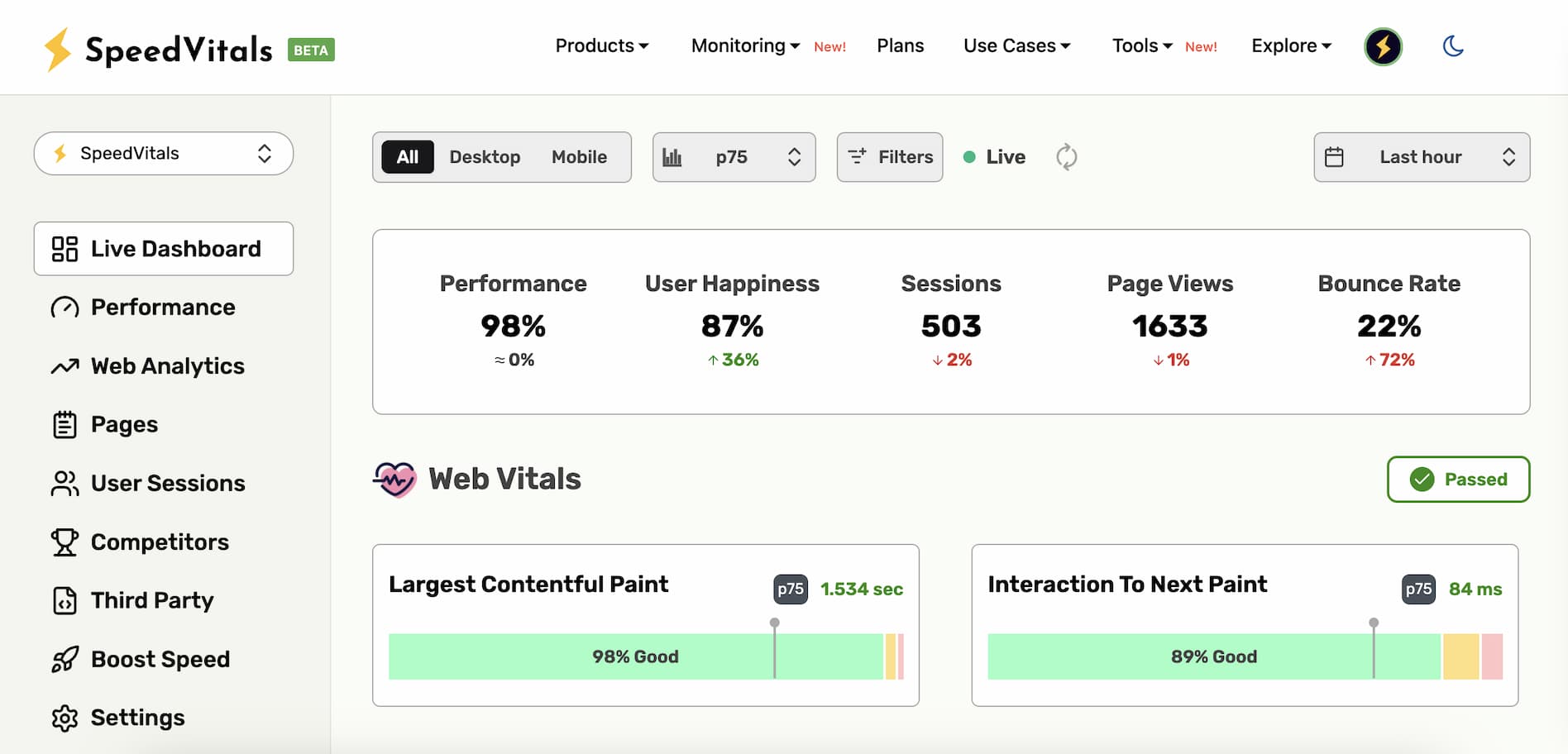 SpeedVitals RUM Public Beta Dashboard