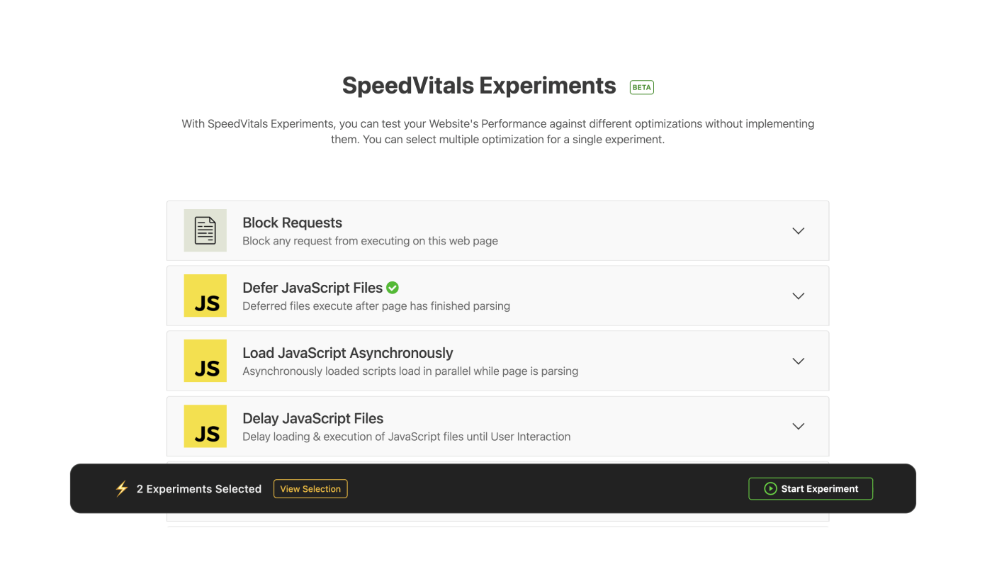 SpeedVitals Experiments